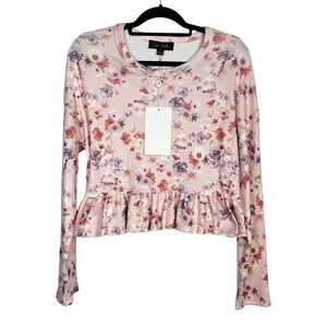 Oak & Trellis Women's Floral Waffle Knit Peplum Top Pink - Size Medium NWT